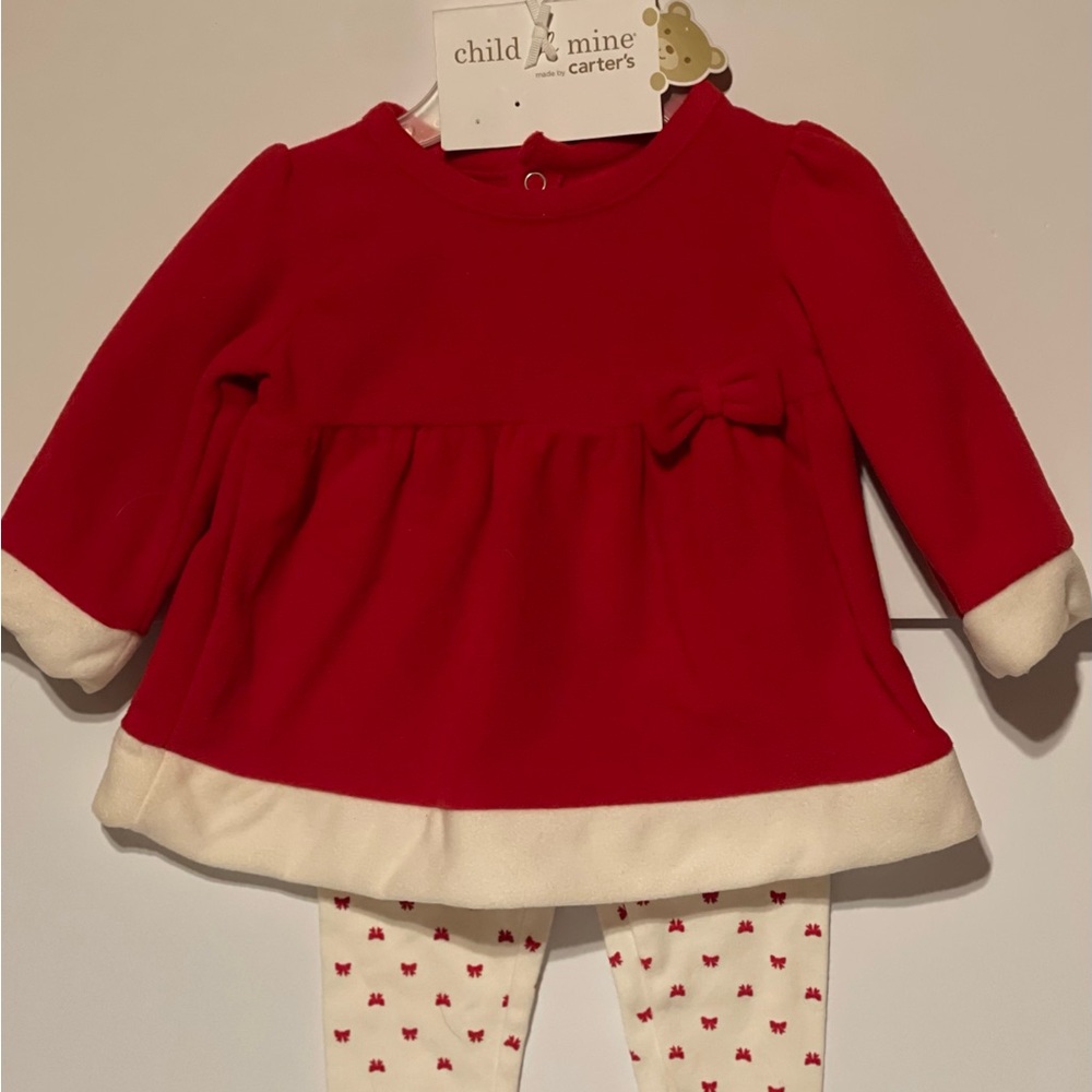 Child Of Mine Christmas Outfit For Girl 3-6 Months Red And White Color Scheme